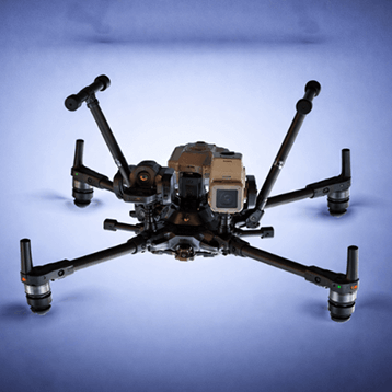 Industrial surveillance drone in flight